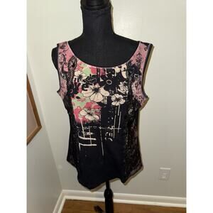 Vanilla Sugar Tank Top M Pink Floral Graphic Lace Trim Y2K Whimsigoth Grunge